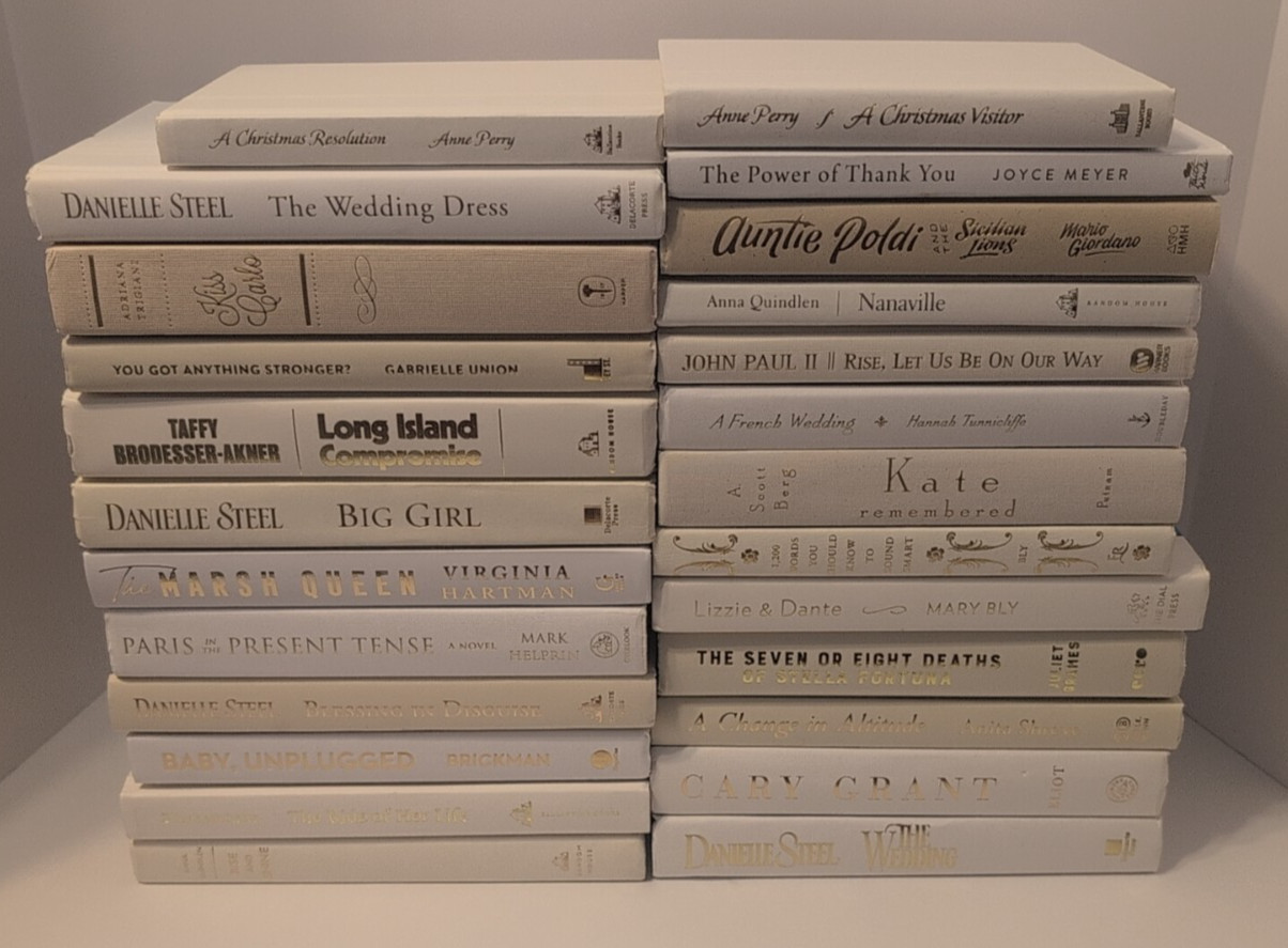 Lot of 5 Decor Books Gold Lettering White Cream Shades Staging Home Decor Prop