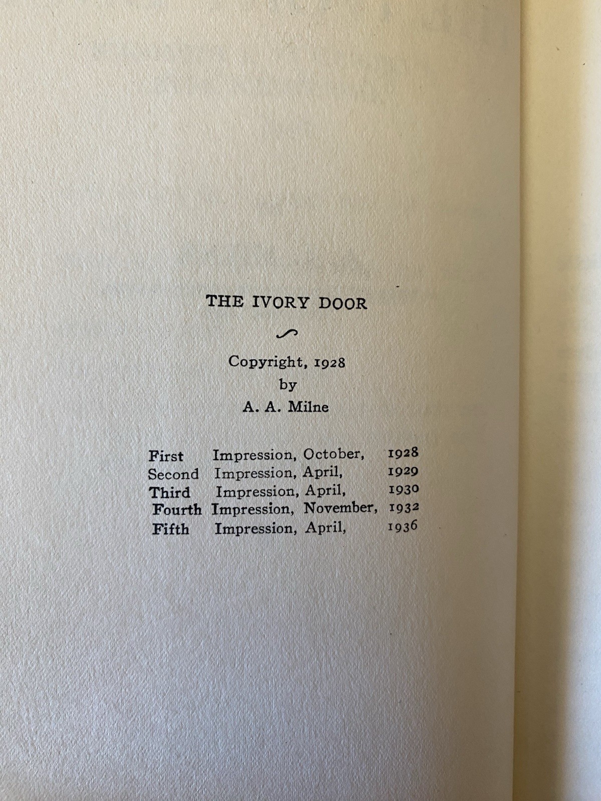The Ivory Door by A.A. Milne 1936 5th Impression Hardcover