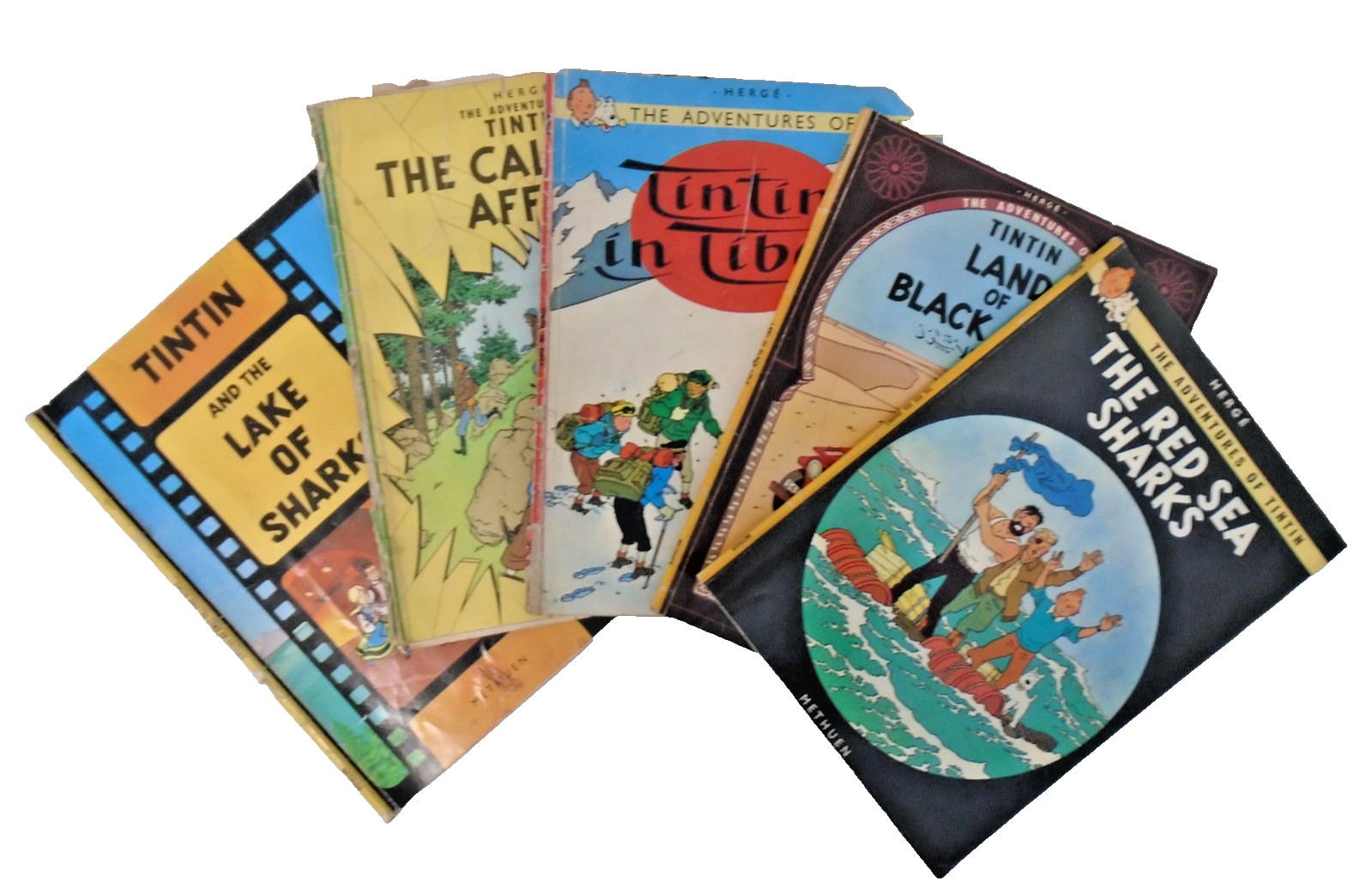 5 x 1970’s Vintage Tintin Books Methuen Paperbacks C120 B112