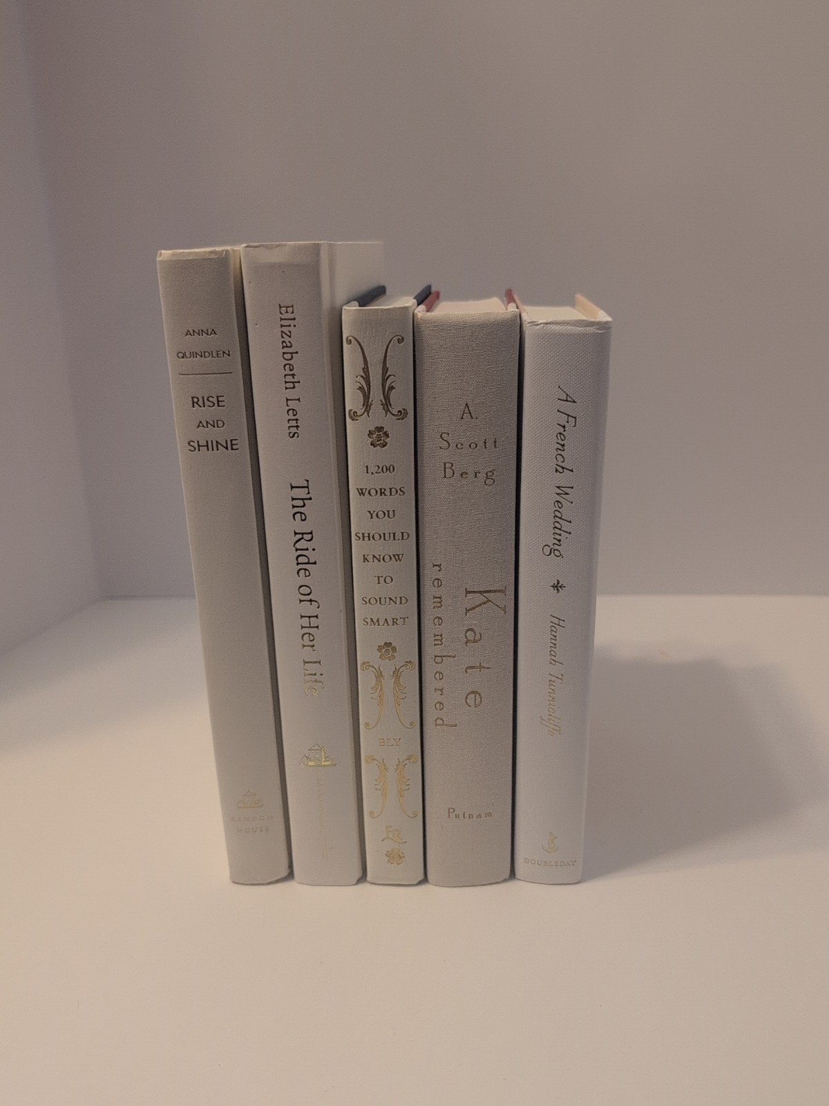 Lot of 5 Decor Books Gold Lettering White Cream Shades Staging Home Decor Prop
