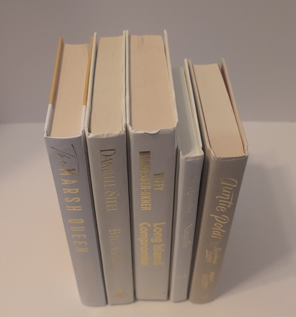 Lot of 5 Decor Books Gold Lettering White Cream Shades Staging Home Decor Prop
