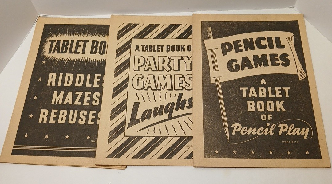 1940’s Lot of 3 Pencil Games Tablet Books Riddles Mazes Pencil Play