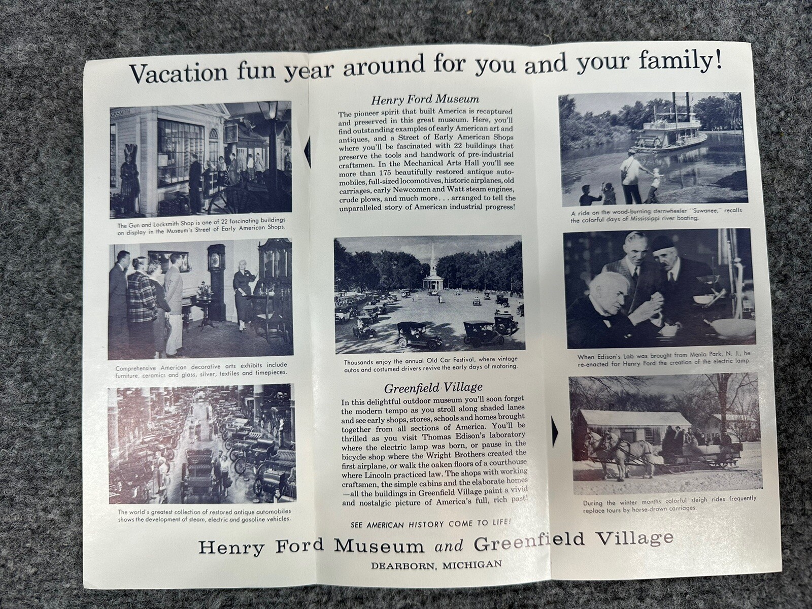 Vintage Tri-Fold Pamphlet Brochure Henry Ford Museum & Greenfield Village