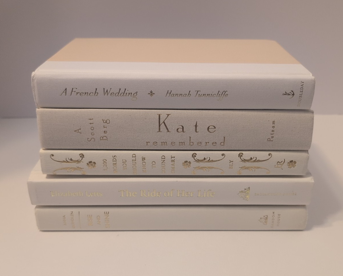 Lot of 5 Decor Books Gold Lettering White Cream Shades Staging Home Decor Prop