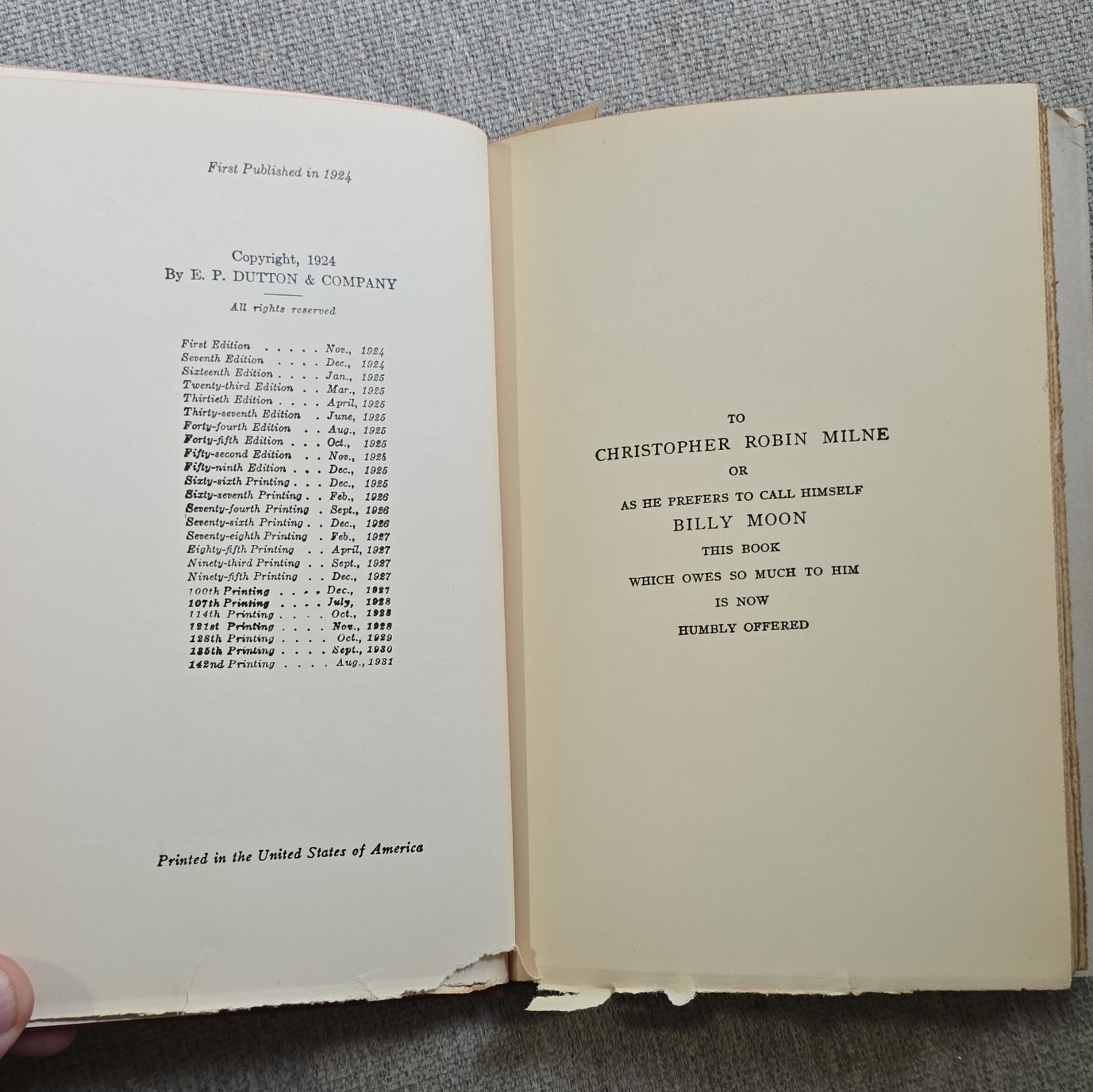 A. A. Milne When We Were Very Young 1924 E. P. Dutton HC DJ Illus
