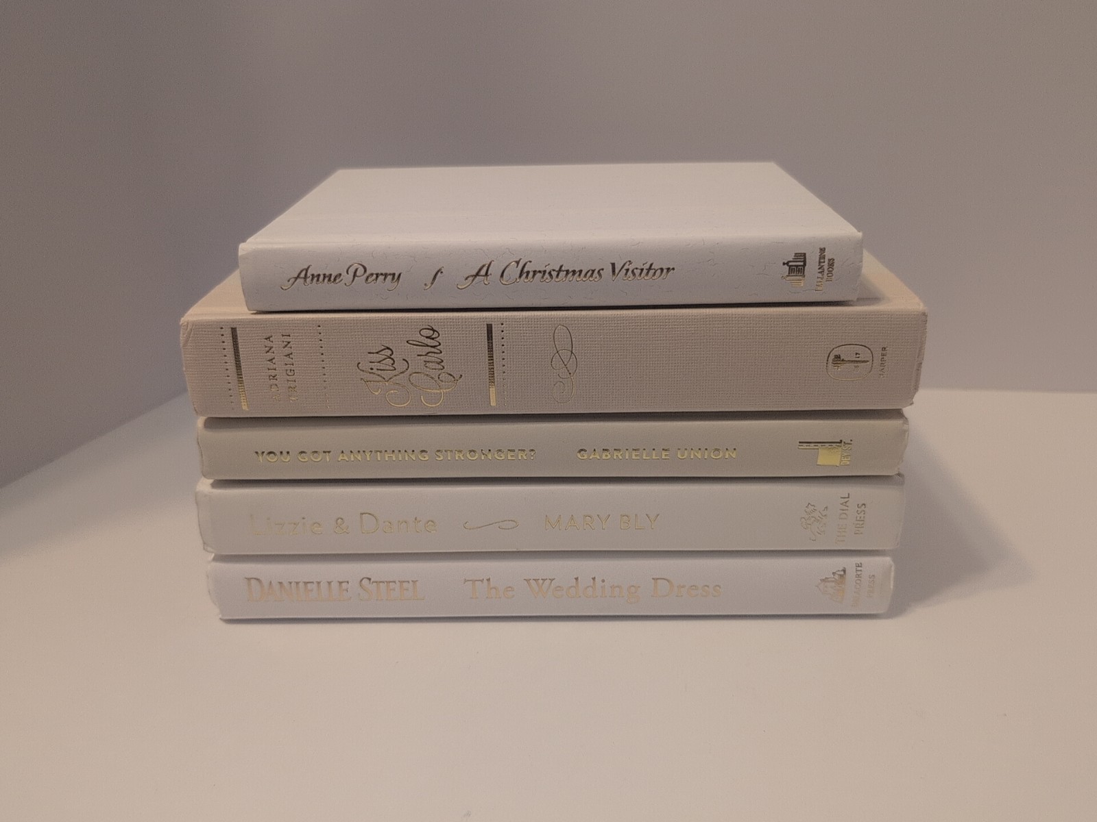 Lot of 5 Decor Books Gold Lettering White Cream Shades Staging Home Decor Prop