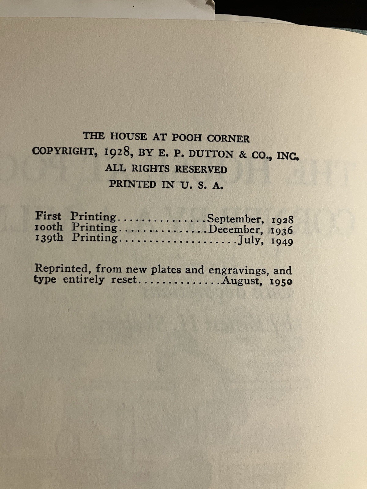 The House at Pooh Corner A. A. Milne Hardcover Reprinted, August 1950